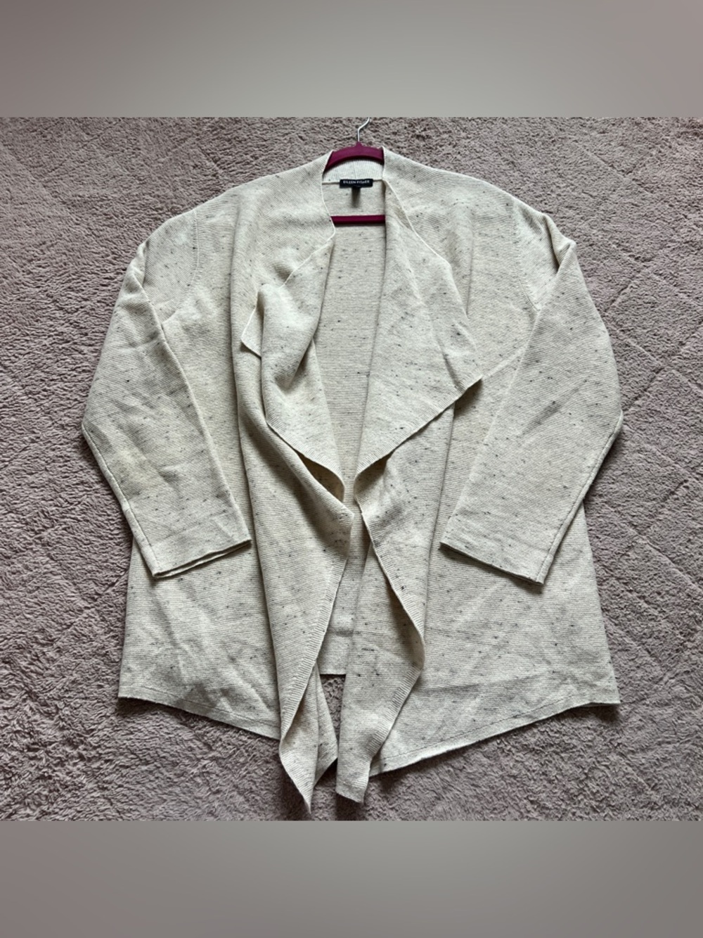 Eileen Fisher Open Front Organic Cotton Wool Blend Cardigan Preppy Coastal Sz M